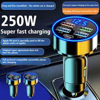 250W 4 Ports USB Car Charger Type C PD QC3.0 Fast Charging Adapter LED Display for Huawei iPhone 14 13 12 11 Pro Max