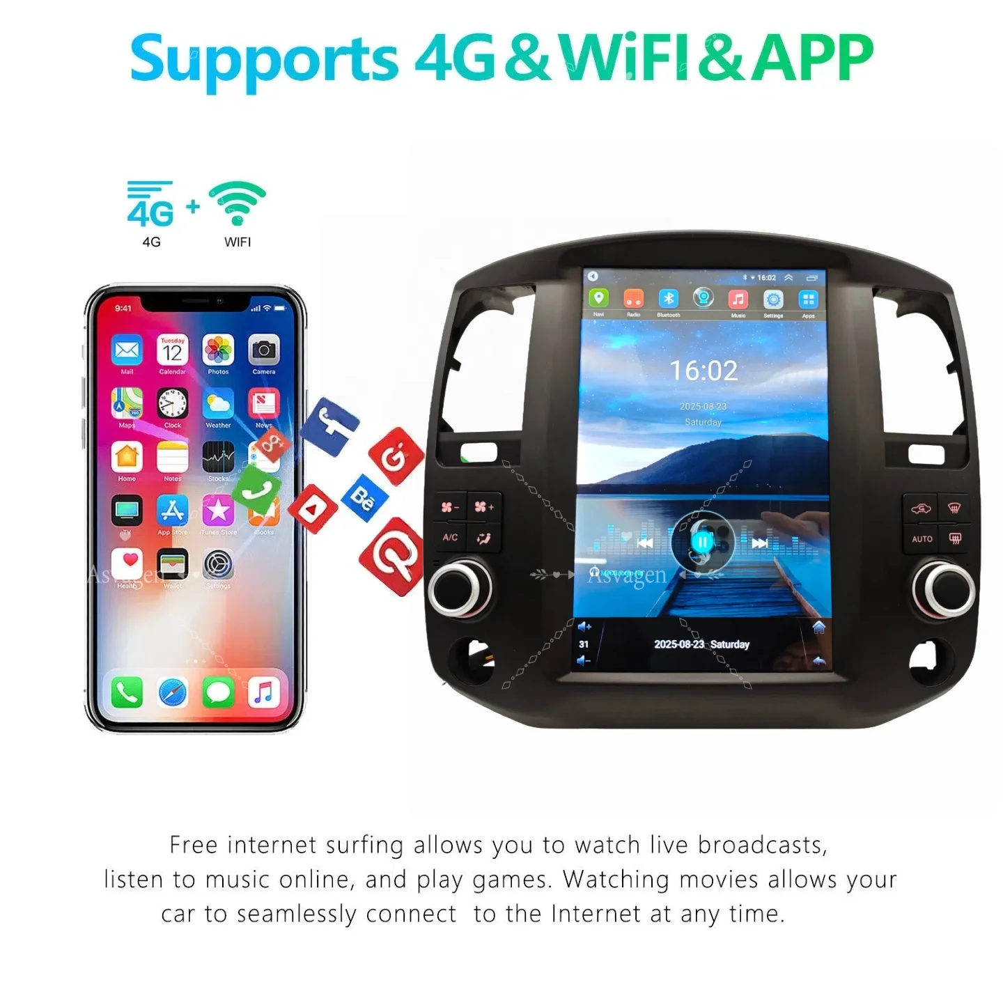 13 Inch Android 14 Touch Screen 2Din Car Radio GPS Navi Multimedia Player Stereo CarPlay For Nissan Titan 2016-2018 Head Unit