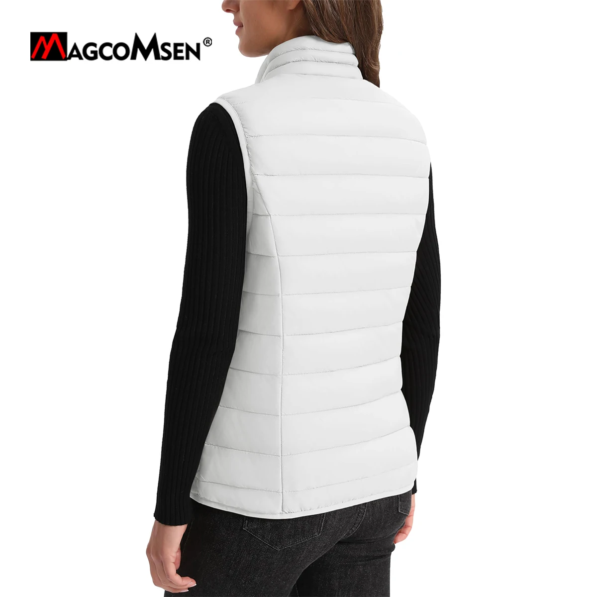 MAGCOMSEN Fall Winter Casual Vests Womens Lightweight Sleeveless Stand Collar Zip Up Jackets Waterproof Outerwear Vests