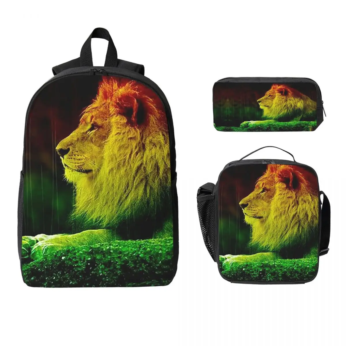

Rastafarian Amaiquina Reggae Rasta Lion Street Skullies Backpack Boy Girl BookBag School Bag 3ps Insulated Lunch Bag Pencil Case