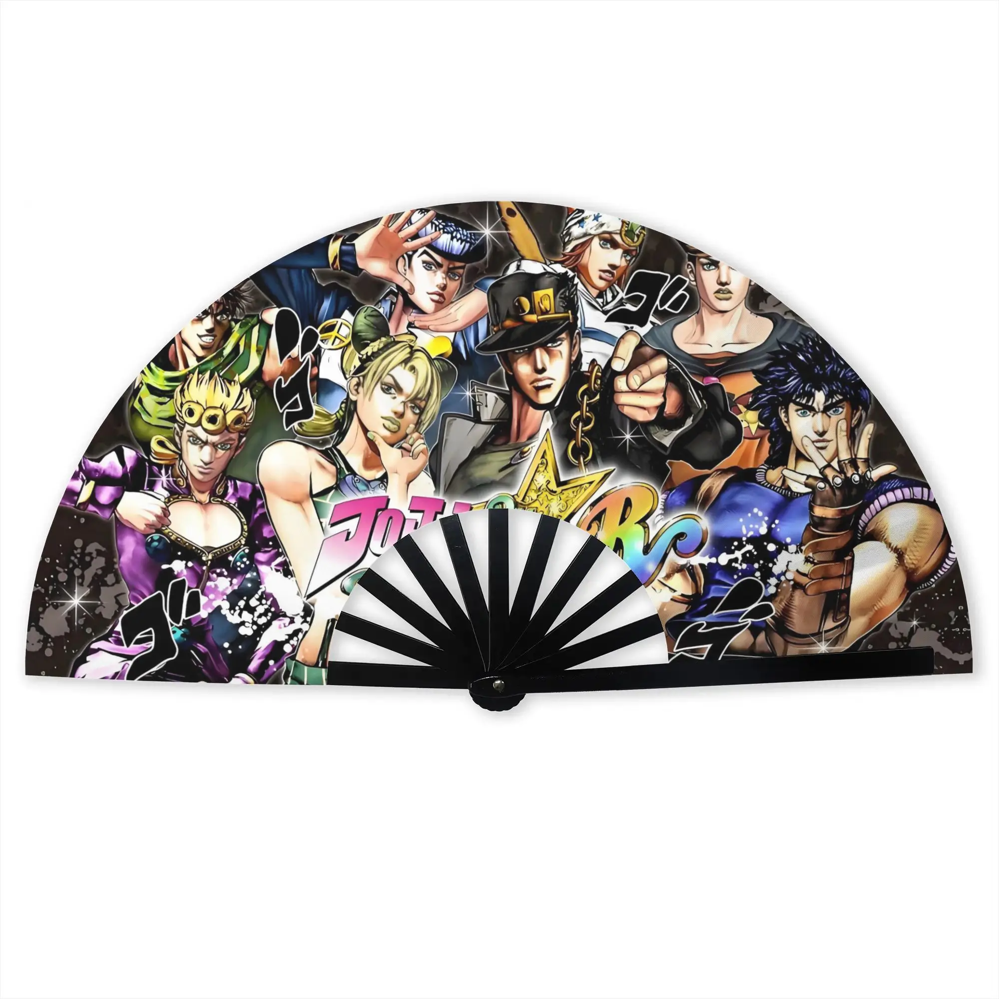 Bizarre Adventure Folding Hand Fan JoJos Anime  Polyester Fabric Fan Novelty Summer Accessory Decorative Fans