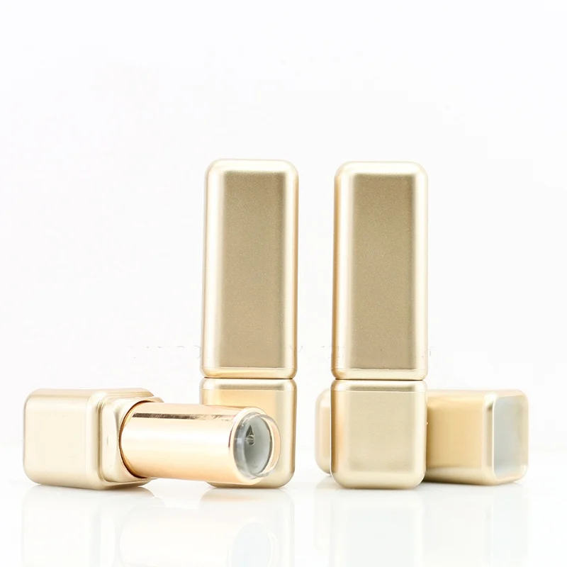 Tube de rouge à lèvres carré en or mat, Tube vide de baume à lèvres, matériel d'emballage cosmétique de 12.1mm, nouveau produit 2025, 10/30/50 pièces