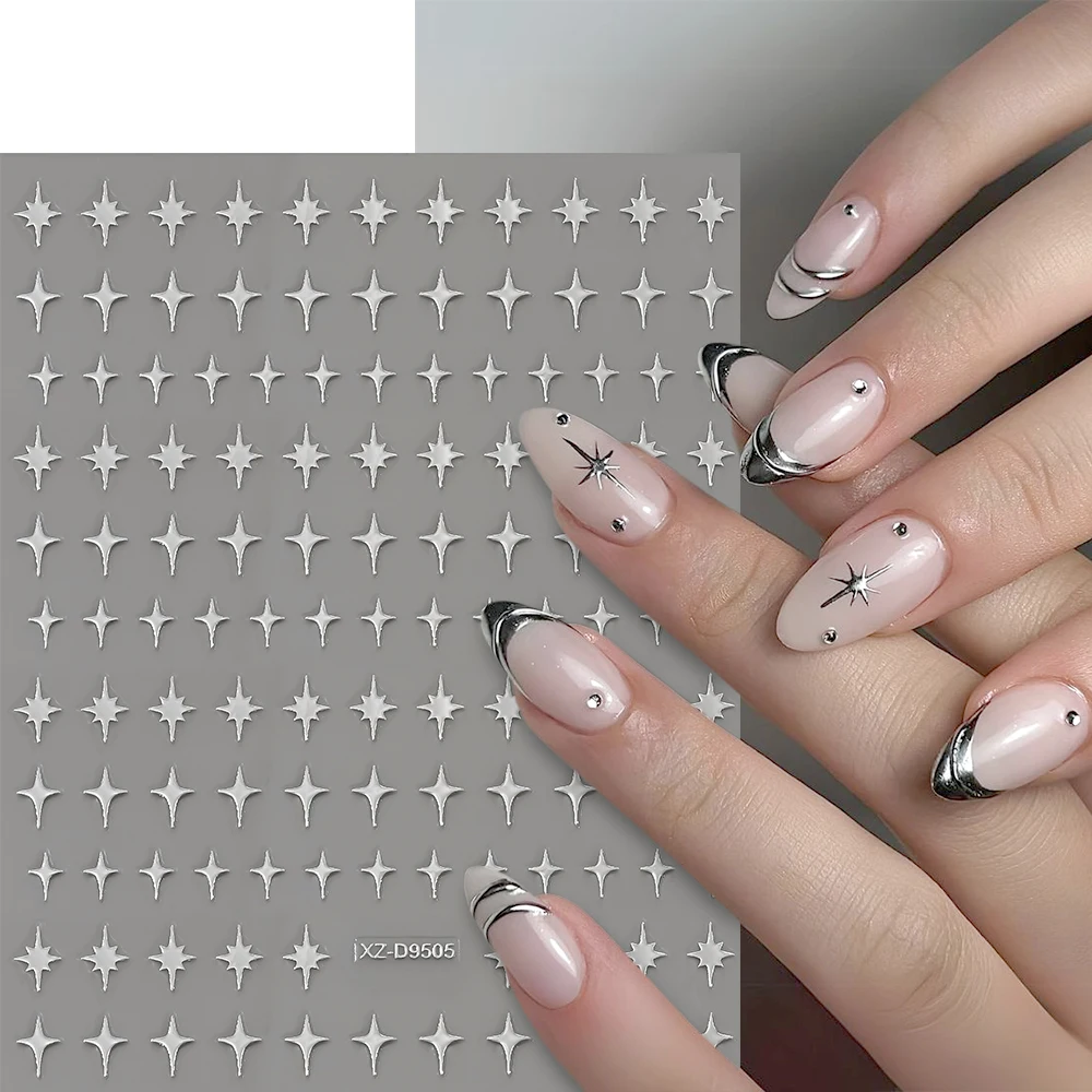 8 pezzi Y2K Mini Glitter Star adesivo per unghie 3 dimensioni Starlight Nero Bianco Xing Xing Cursore autoadesivo Decalcomania squisita di alta qualità