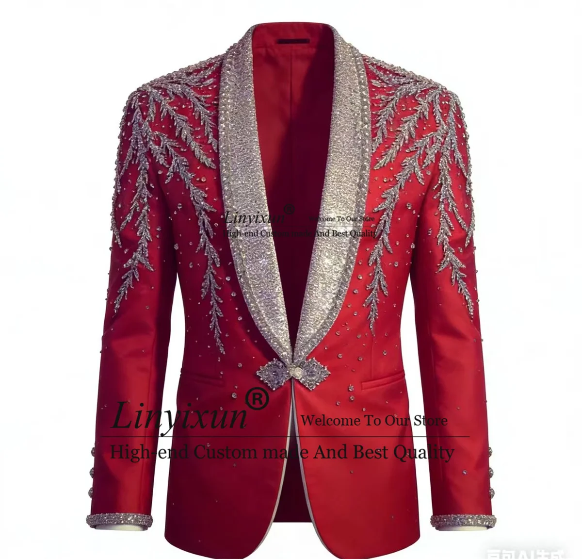 

Мужские костюмы ручной работы с металлическими украшениями, комплекты из 3 предметов, смокинги для жениха, облегающие ropa hombre, блестящие свадебные пиджаки по индивидуальному заказу, наряд