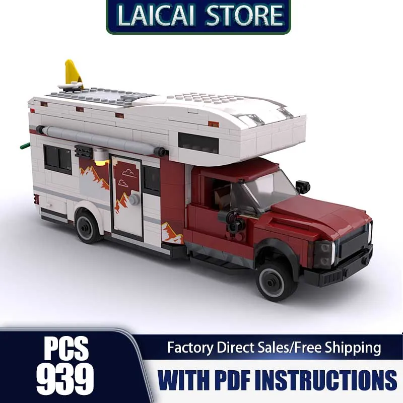

City Cars Model Moc Building Blocks Red Camping Vehicle Model Technology Bricks Assembly Holiday Construstion Gifts Set Toy
