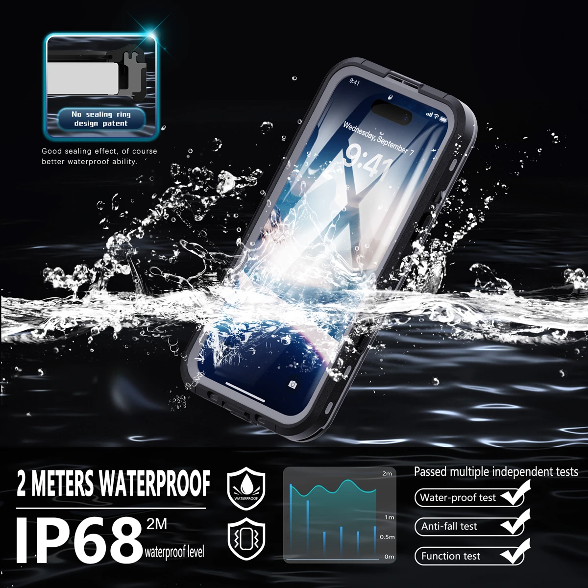 IP68 Waterproof Phone Case for iPhone 16 Pro Max 16 Plus Underwater Touch Screen Case Dustproof Anti Fall Beach Box with Lanyard