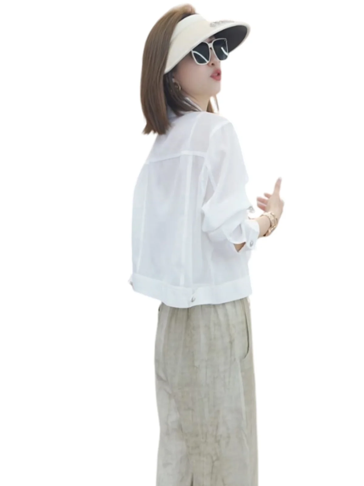 Ele Design Lightweight Long Sve Sun Protection irt Женский Sle 2025 Лето New Faion Age-Defng ort Jaet