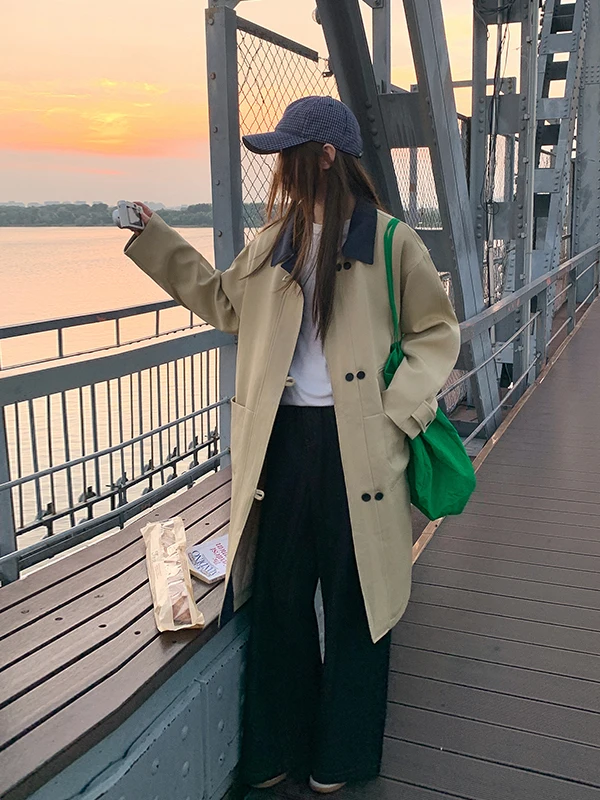 

Корейское хлопковое тюлевое пальто с цветочным воротником, женское осенне-зимнее новое свободное ветрозащитное теплое пальто средней длины, большое пальто