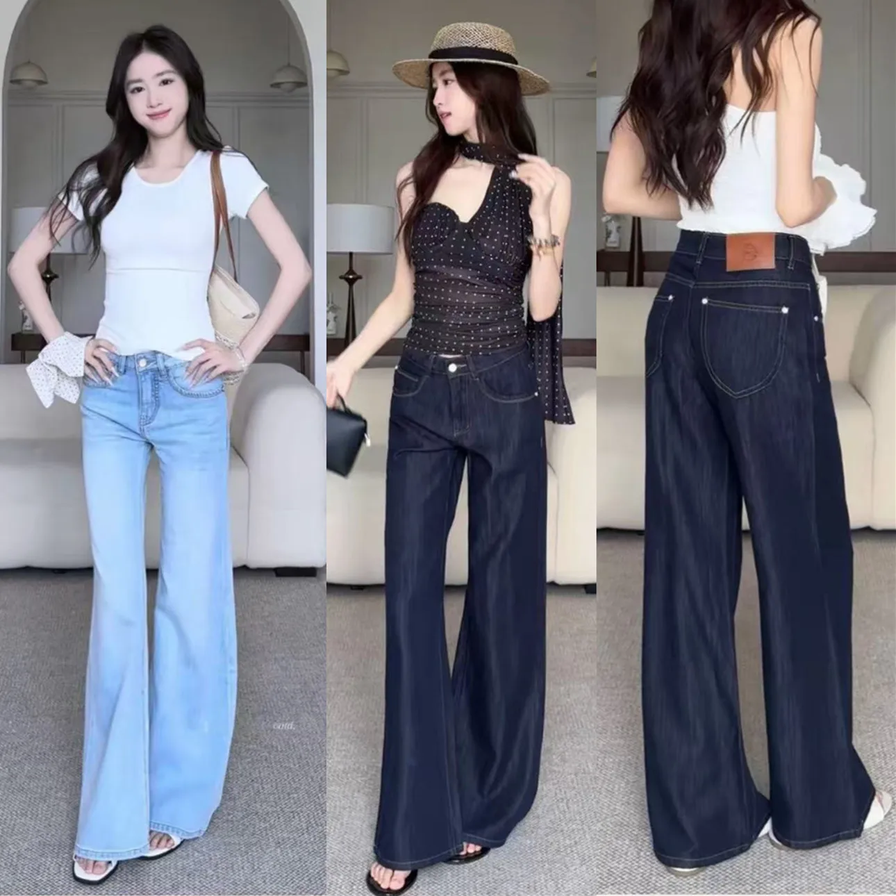 Loose Leisure Womens Highwaisted Jeans Straight Tube Blue Denim Pants Low Waist Streetwear Y2K Bootcut Wide Leg Pocket Design