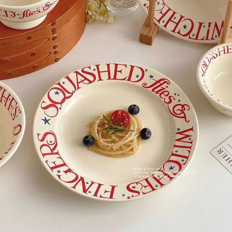 

Party Red Design Dinner Set Plates European Style Elegant Round Plates Dinner Sets Ceramic Luxury Vaisselle Kitchen Dishes