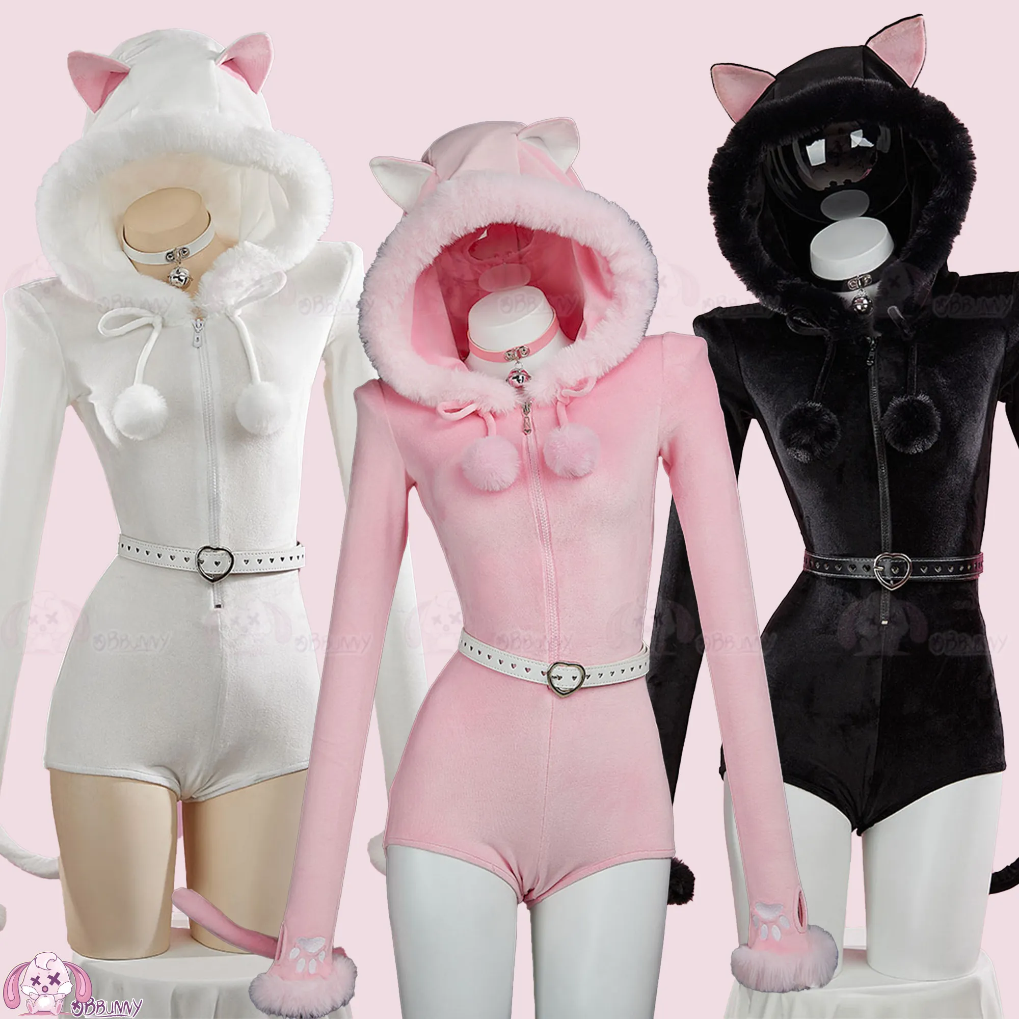 

Kawaii Cat Ear Hooded Jumpsuit Plush Soft Cosplay Pajamas Homewear Three Colors COSFun