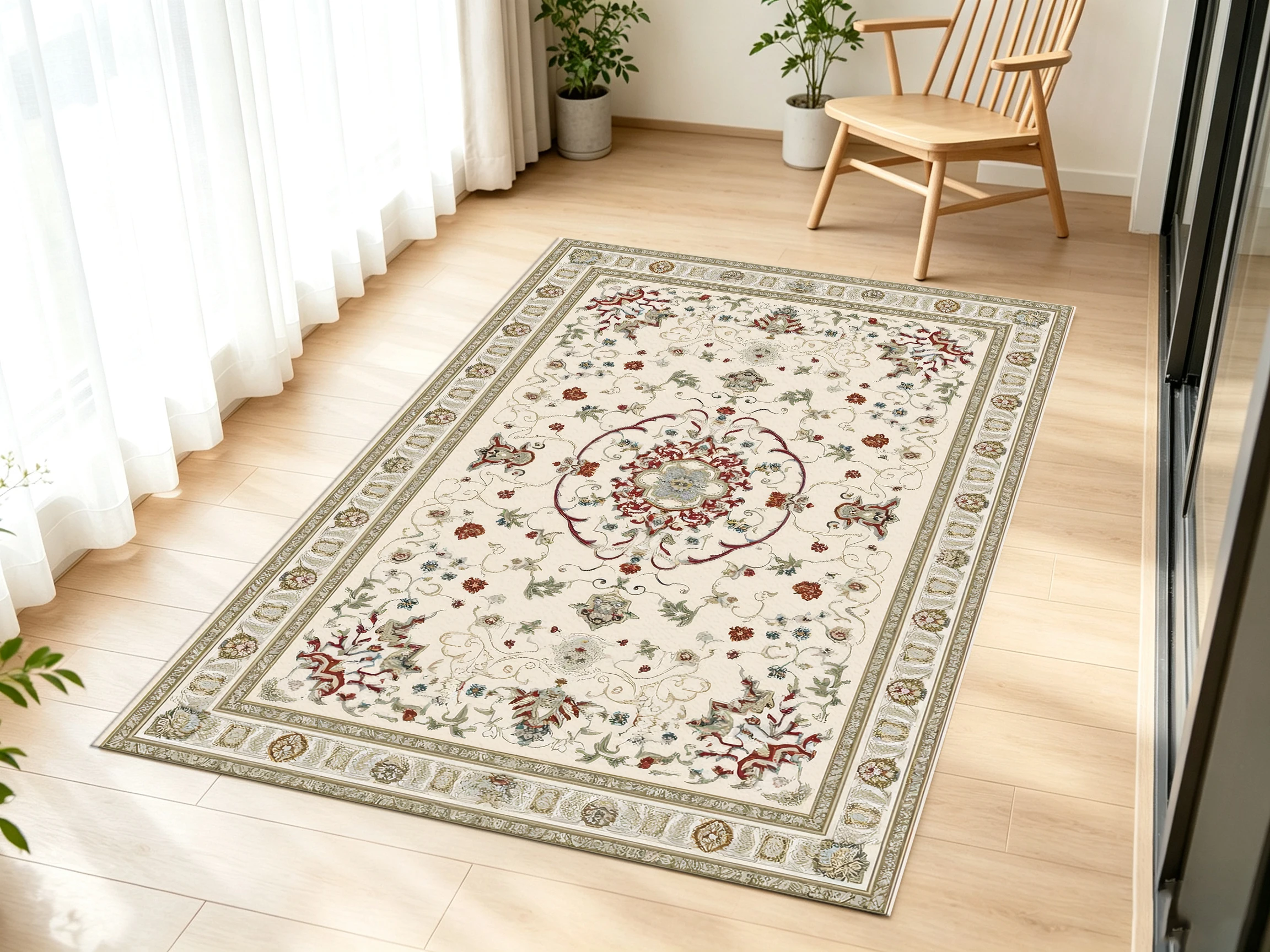 2D Carpet, 2D Gray and White European-Style Retro Pattern Carpet, Comfortable to Walk On, Suitable for Living Room and Bedroom