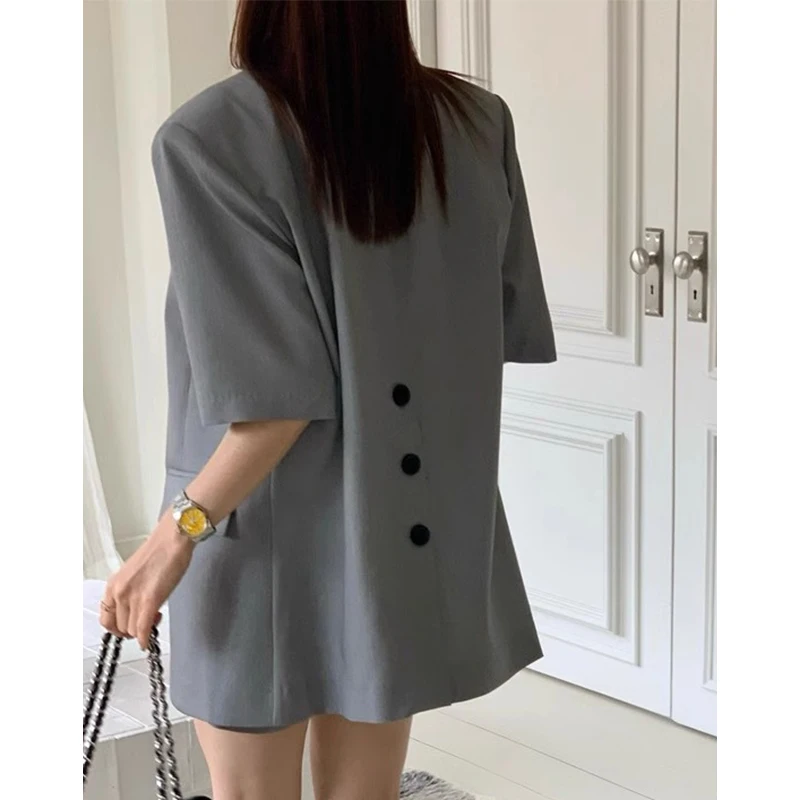 

Retro Chic ort-Sved Single-Button Suit Jaet High Waist Wide Leg orts Two-Piece Set Faionable Casual Women's Outfit