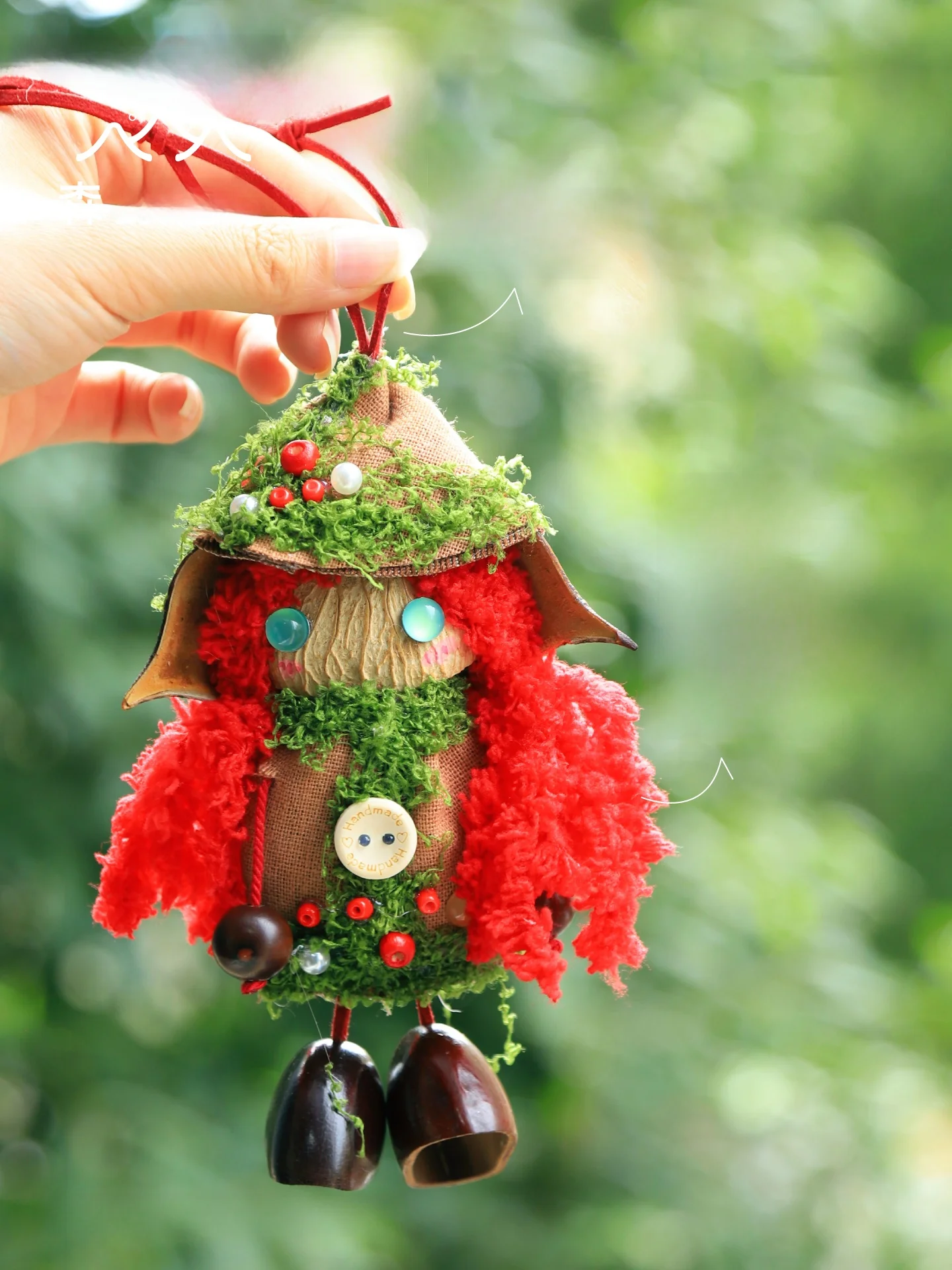 Mensuo Plant Healer Handmade Doll Bell Bag Pendant Cute Elf Healing Wind Chime Car Ornament Gift