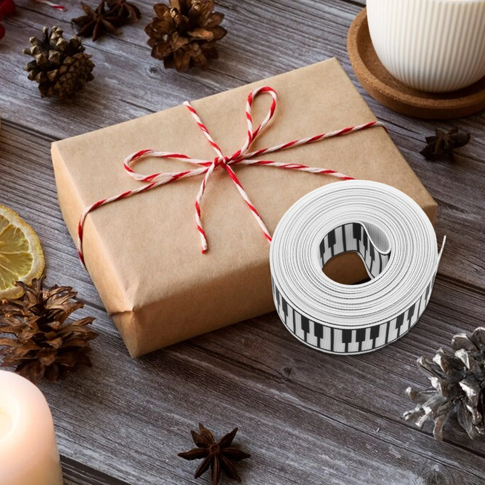 

Black White Piano 5M Music Theme Gift Wrapping Bow Making Party Decorations Holiday Polyester Ribbon Wide Wired Ribbon Handcraft