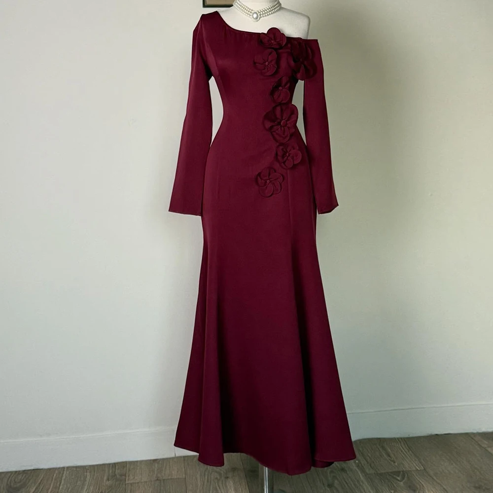 

Вечерние платья трапециевидной формы по индивидуальному заказу, длиной до пола, на одно плечо, с длинными рукавами, платье для выпускного вечера, модные цветы, простое драпированное вечернее платье