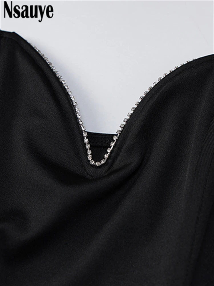 Nsauye Y2K Sleeveless Vintage Bustier Corset Tops Women Night Club Sexy Backless Off Shoulder Diamonds Black Tube Crop Tops 2022