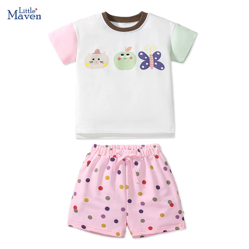 

Little maven 2024 New Kids Clothes Summer Girls Children's Clothing Tracksuit Clothes Sets Cartoon Animals Tops+Pants Cotton