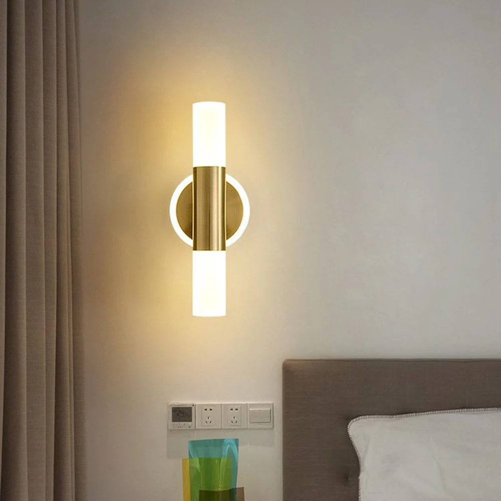 Modern Wirring LED Wall Light, Minimalista Lâmpada de parede para Corcorredor, Escada, Quarto, Cabeceira, Varanda, Indoor Gold, Two End Light Source