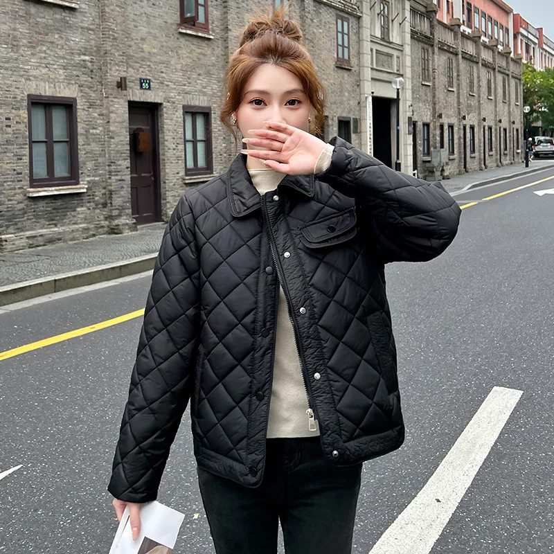 شتاء 2025 المرأة فضفاضة تناسب ort القطن Jaet رقيقة ملابس خارجية خفيفة الوزن الكورية Sle معطف مبطّن لون نقي سستة إغلاق #2