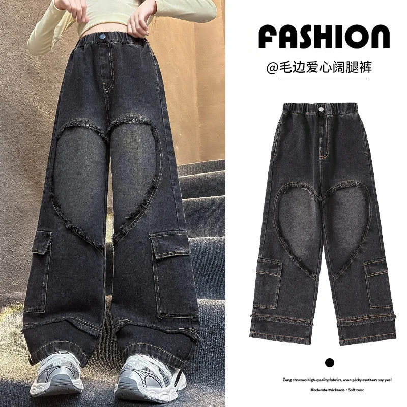 New Arrival Lovely Girl Spring Autum Children Elastic Waist Trousers 5-14Y Kids Jeans Pencil Pants with Letter Pattern Clothes