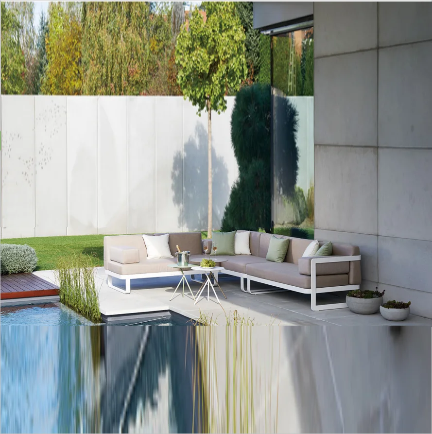 Modern outdoor indoor aluminum frame synthetic rattan combined garden terrace corner leisure seat living room