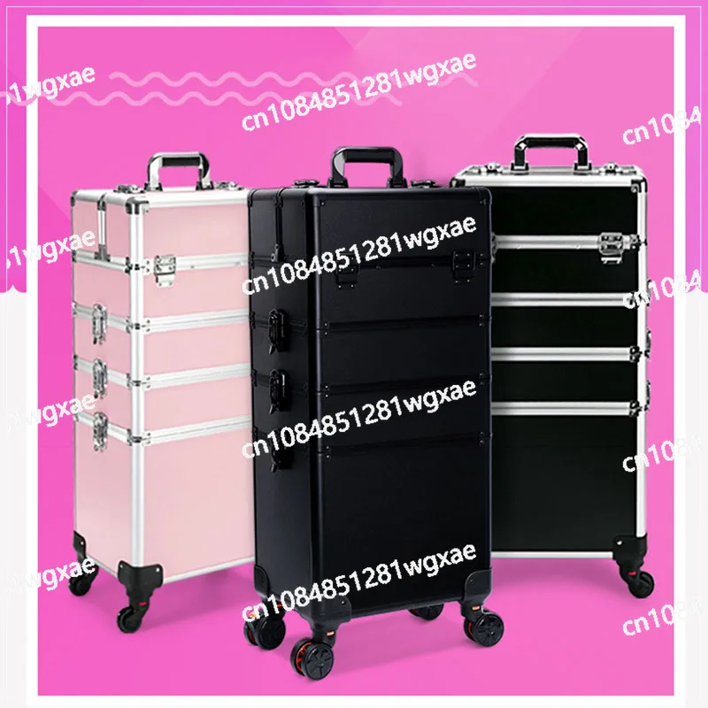 Professional Makeup Suitcase Wheels Large Capacity Cosmetology Manicure Cosmetic Box Folding Rolling Storage Rotating Organizer