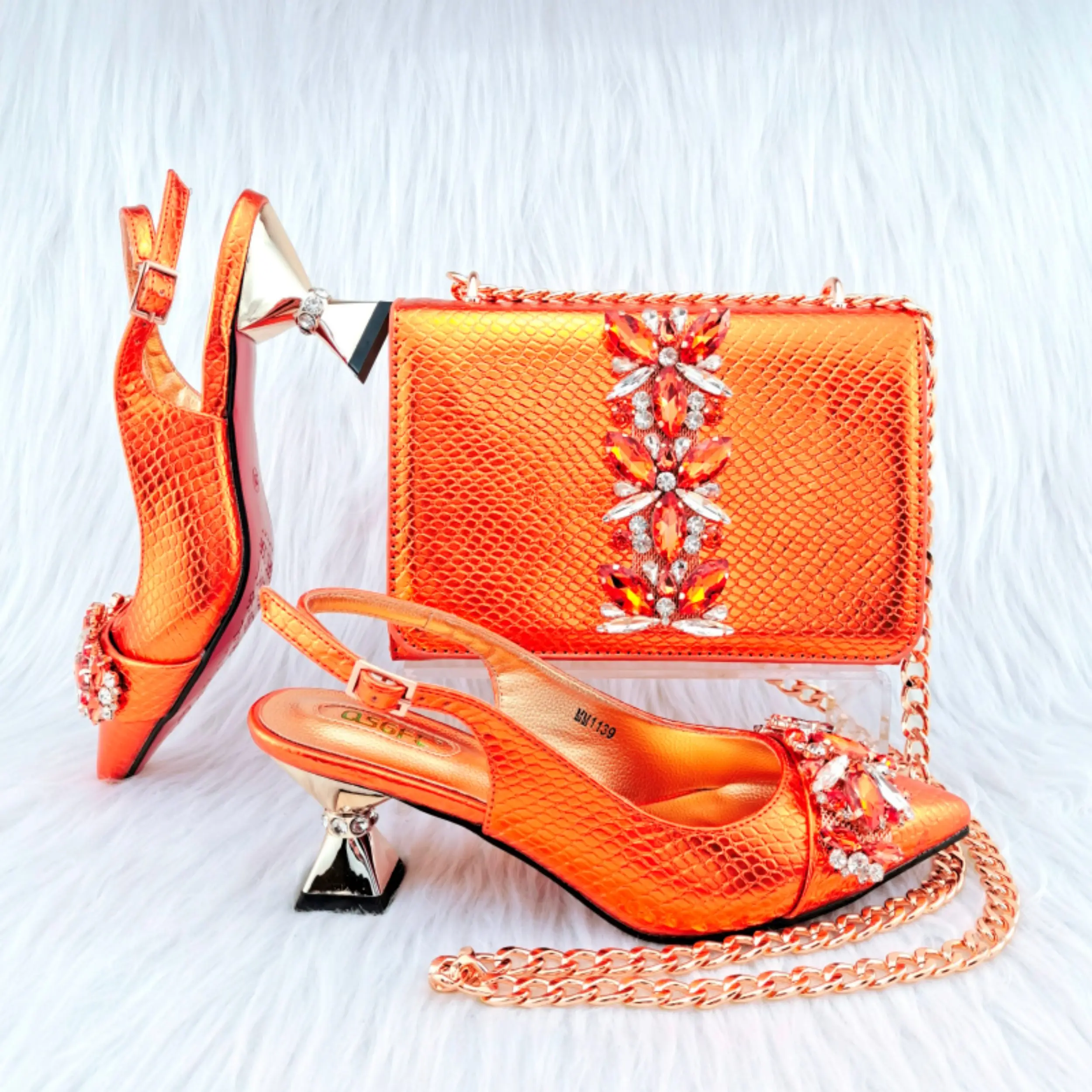 

Doershow hot selling orange Shoes and Bags To Match Set Italy Party Pumps Italian Matching Shoe and Bag Set for Party! HGY1-7