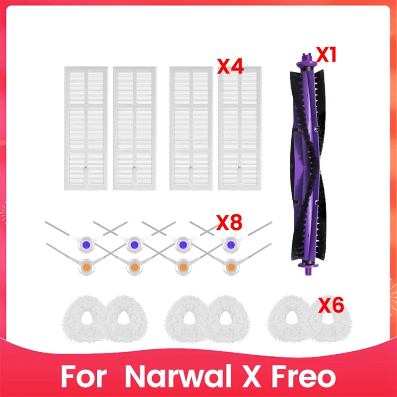 A44F-เปลี่ยนชุดอุปกรณ์เสริมสําหรับ Narwal X Freo หุ่นยนต์สูญญากาศตัวกรอง HEPA แปรงด้านข้าง Mop Pads แปรงหลัก