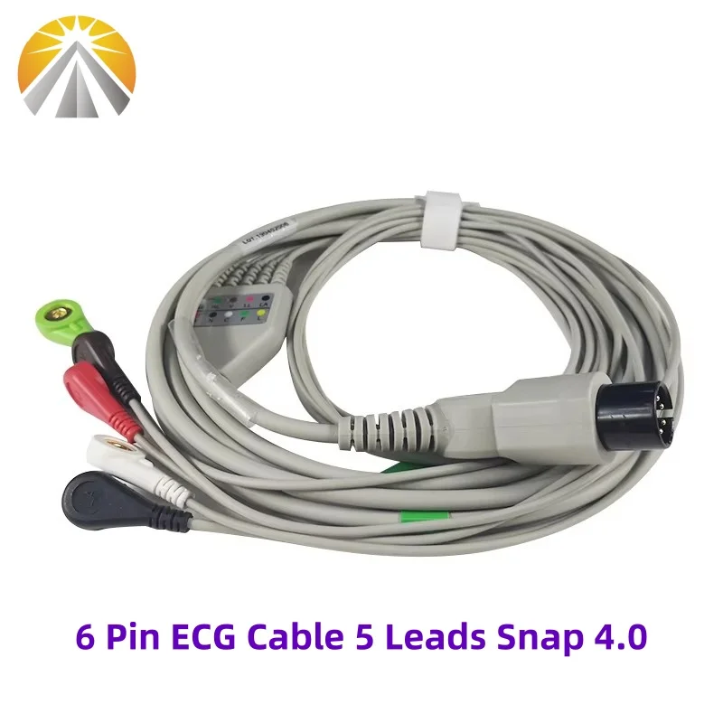 كابل تخطيط القلب AHA قياسي 6 دبوس قطعة واحدة 5 يؤدي المفاجئة 4.0 لـ Mindray PM7000 PM8000 MEC 1000 Edan شاشات الضوء الحيوي نوع عادي