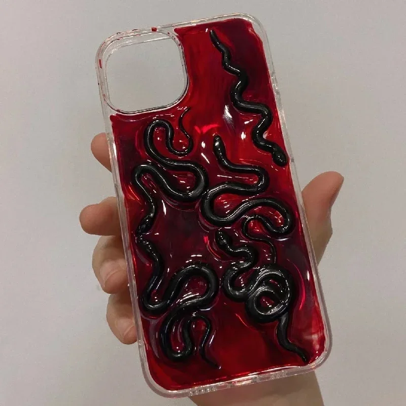 

4052 Original 3D Handmade Cell Phone Case Bloody Swoosh Snake Dark Gothic Art Horror Punk Style Customized Halloween Gift