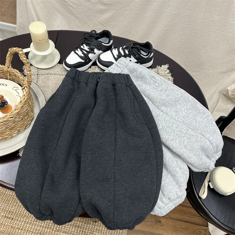 2025 Winter Velvet Waist Pants New Children's All in One Velvet Bundle Leg Pants Boys' Alpaca Velvet Pants