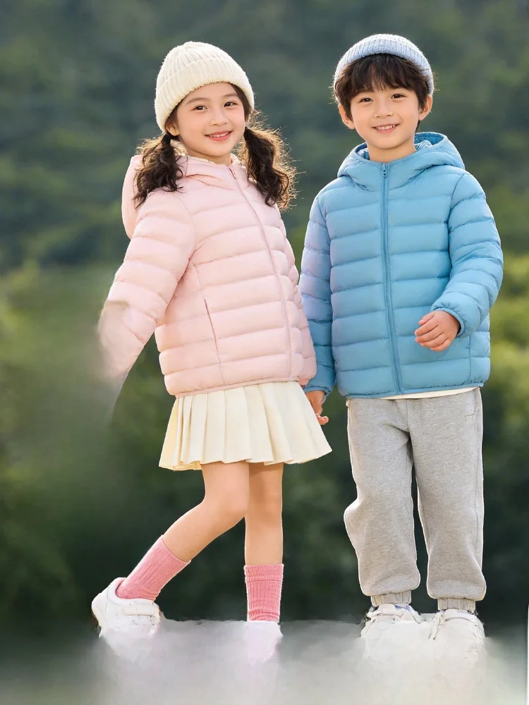 

Snowy Days Comfortable 90 down Hooded Puffer Jacket Boys Girls Kids Classic Ribbed Design Pure Color Versatile Spring New Arr...