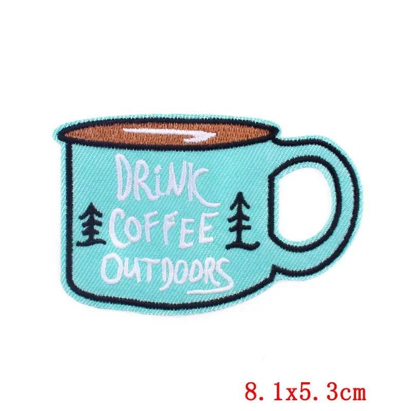 Coffee Cup Embroidery Patches Iron on Cafe Badges for DIY T-shirt Caffeine-lover Appliques Thermo Adhesive Stickers Customizable