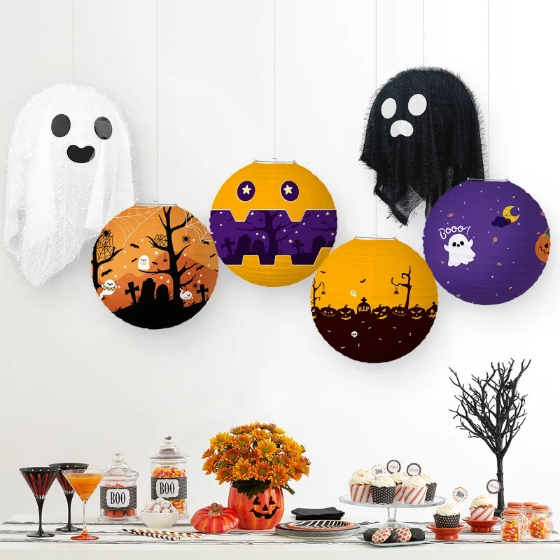 Linterna de papel hecha a mano para decoración de Halloween, accesorios colgantes de ambiente para fiesta y Festival