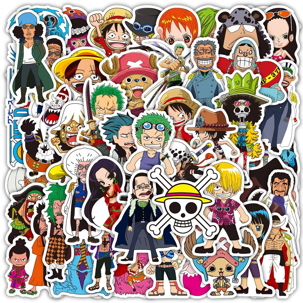 48/50/100pcs ONE PIECE Stickers Anime Luffy Zoro Chopper Cartoon Decals DIY Skateboard Car Laptop Cool Sticker for Kids Toys