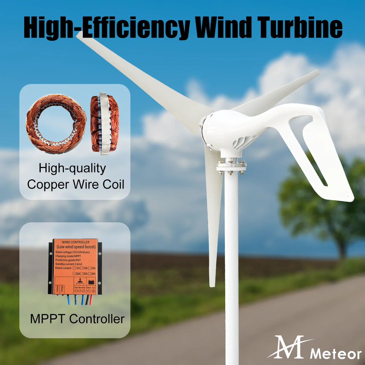 Imagem -02 - Turbina Eólica Horizontal 1000w Moinho de Alta Eficiência 12v 24v Geradores de Energia Eólica Gerador Elétrico Eletrodomésticos Camping