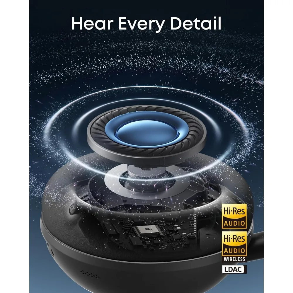 Bluetooth 6.1 Over-Ear Headphones with ANC, 50H Battery, Hi-Res Audio, Dual Connection, Fast Charging view 3