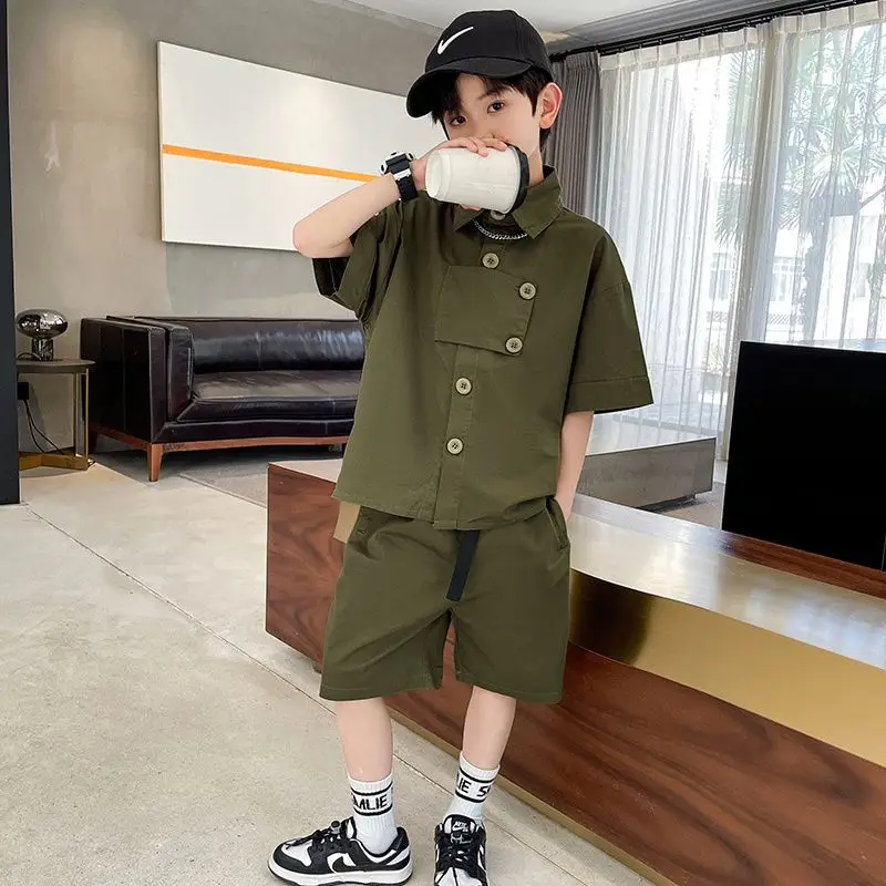 

Kids Tracksuits Summer 2023 New Big Boy Casual Sport Outfits Children Clothes Sets Clothing Shirt Shorts 2pcs Sets And 5-14Yrs