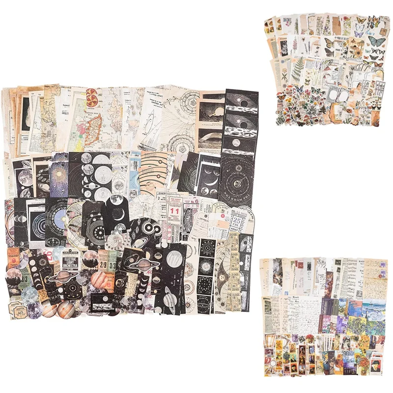 Vintage Scrapbook Supplies Pack (200 Pcs) For Art Journaling Junk Journal Planners DIY Paper Stickers