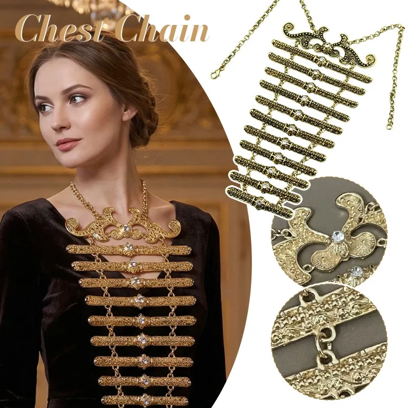 Women Breastplate Retro Body Jewelry Necklace Clothing Accessories Women Traditional Metal Chain Adjustable Length