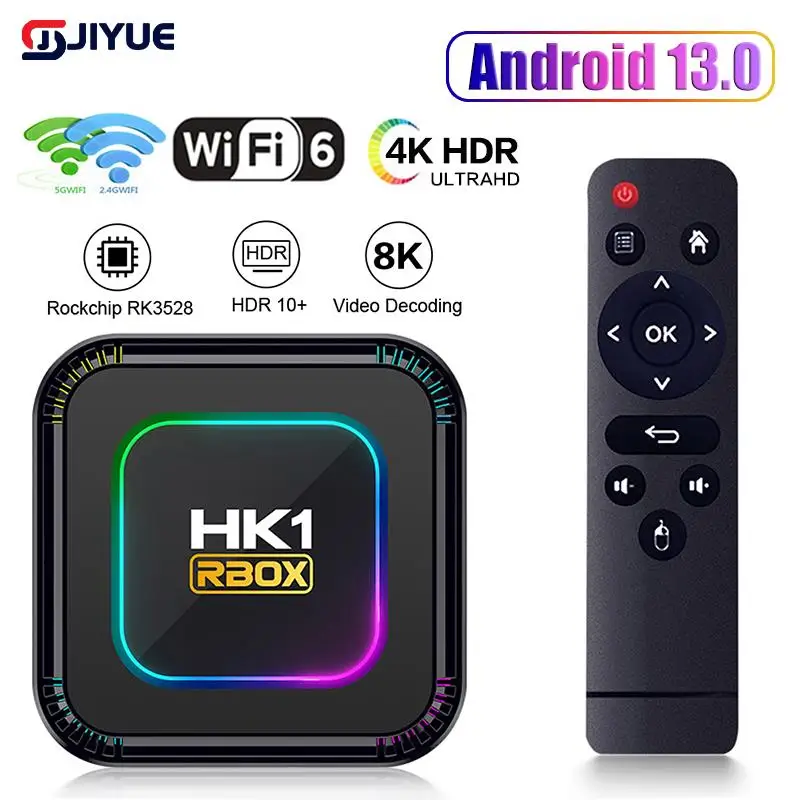 

Smart TV Box HK1 RBOX K8 Android 13 8K Android TV Box RGB Light 4GB 128GB RK3528 WiFi6 BT 5.0 8K Video Media Player Set Top Box