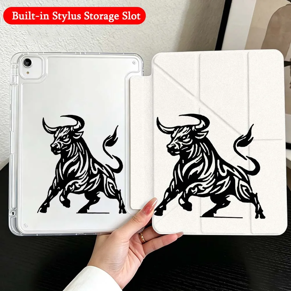Cartoon Angry Cow For iPad Mini Pro Air 5 6 7 8 9 10th 11th 11 9.7 10.9 13 inch Transparent Y-Shaped Folding Tablet Case
