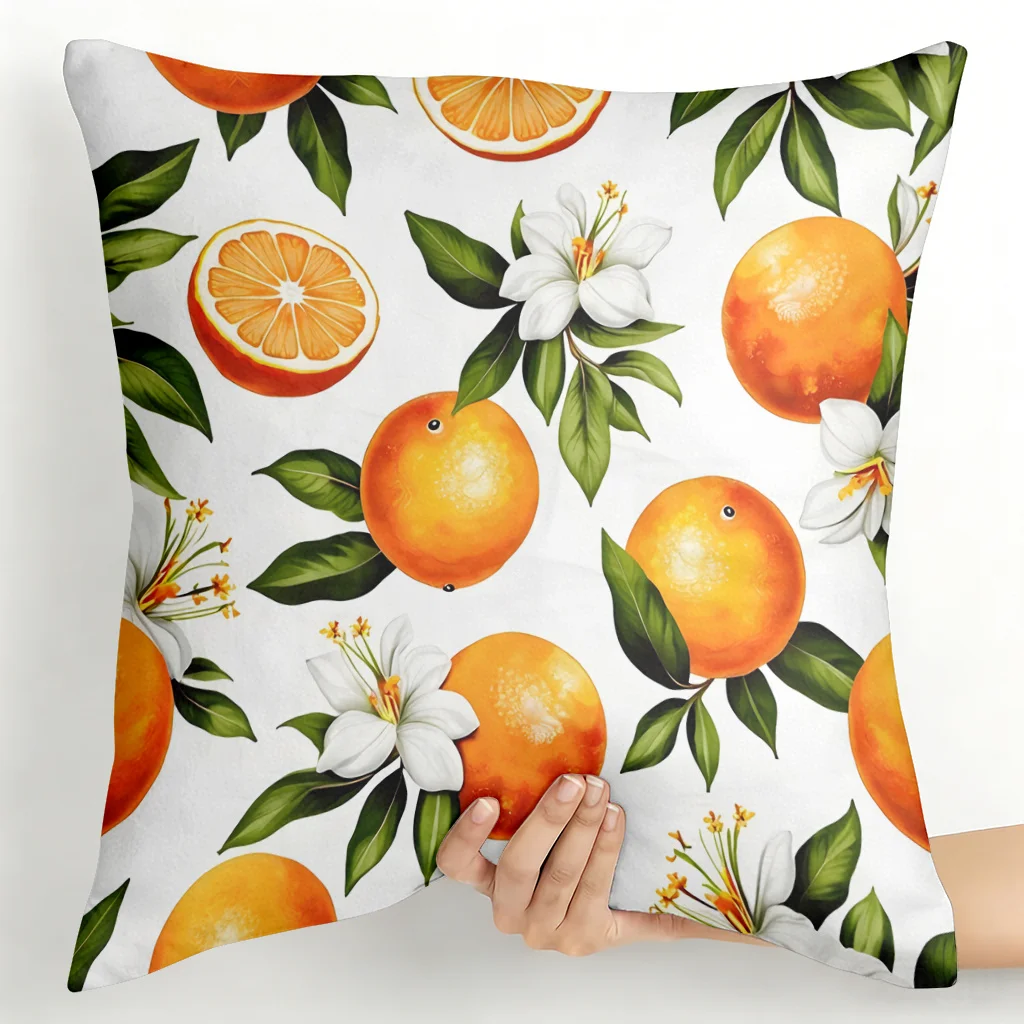 Oranges and Flowers Double-Sided Decorative Pillowcase, Modern Floral Fruit Cushion Cover for Home Office Car