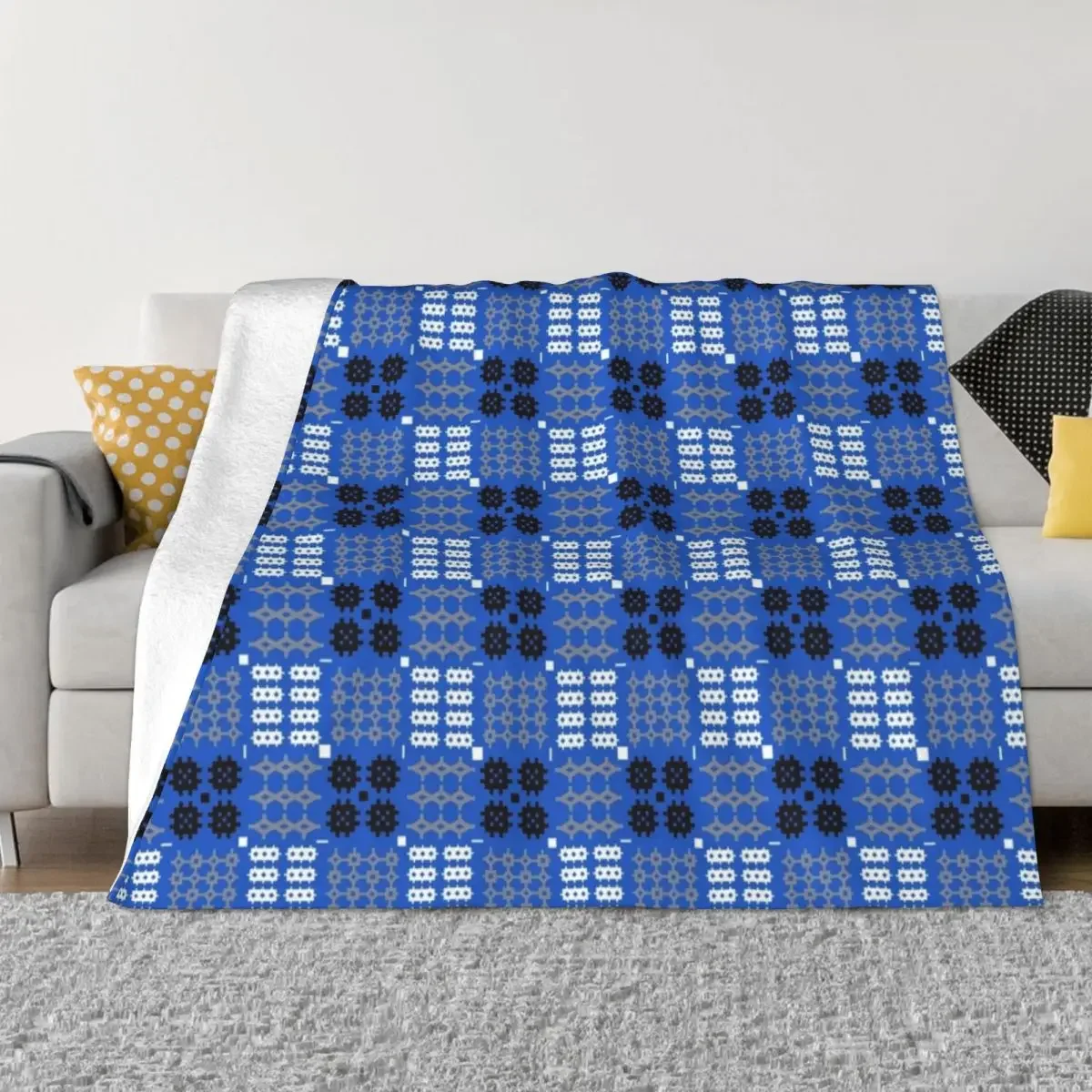 Welsh Tapestry Pattern, Carthen Cymraeg, Cymreig (blue) Throw Blanket anime wednesday Single Flannel Fabric Blankets