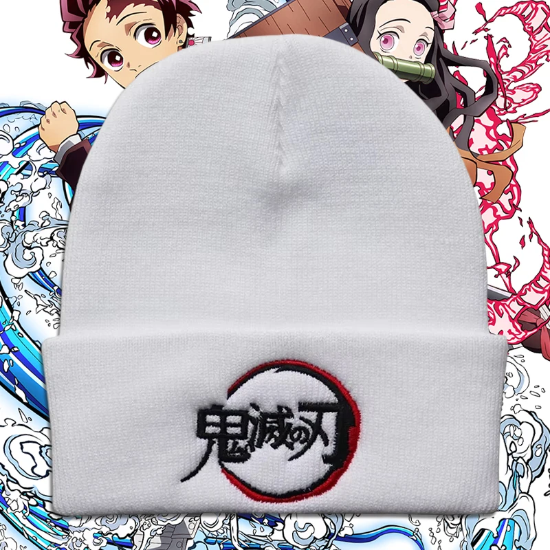 Anime Dämon Slayer Gestrickte Hüte Winter Woolen Hut Für Männer Frauen Im Freien Wärme Gestickte Mützen Stricken kappe Hip Hop Skullies Kappe