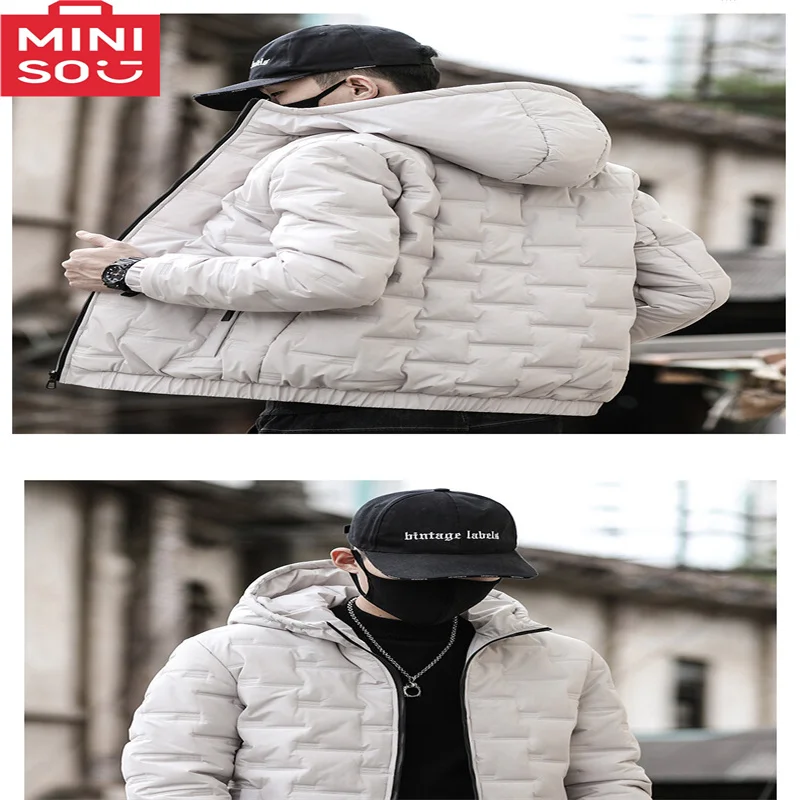 Giacca in cotone MINISO giacca invernale da uomo nuova versione coreana da uomo slim fit con cappuccio addensato alla moda di marca ins giacca di cotone casual verde