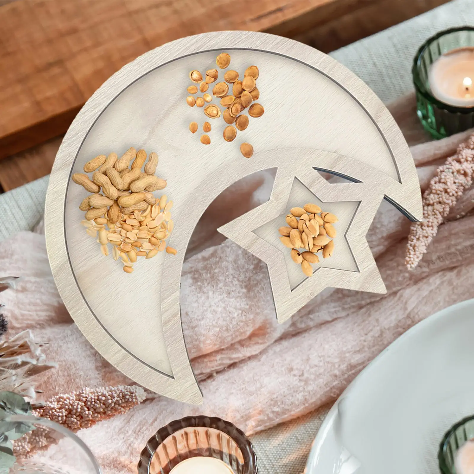 Wood Fruit Tray Moon and Star Gift Dessert Fruit Veggie Plate Tray Crafts Table