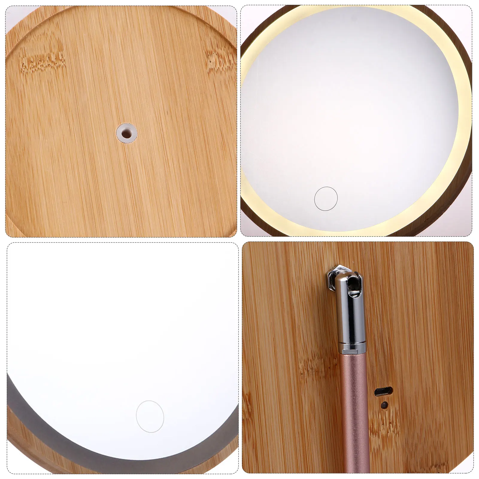 Wooden Makeup LED Lighted Vanity 90° Swivel Table Vanity Mirror Glass Desktop High Definition Stable Base Gifts