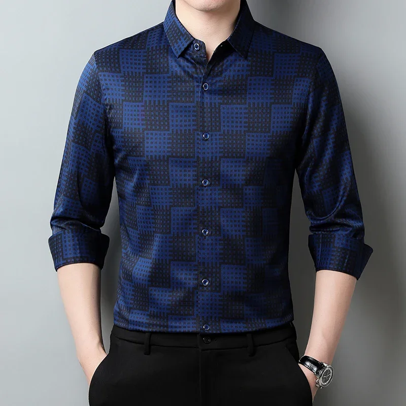 Autumn Long Sleeved Shirt for Men Business Casual Long Sleeved Plaid Shirt for Men